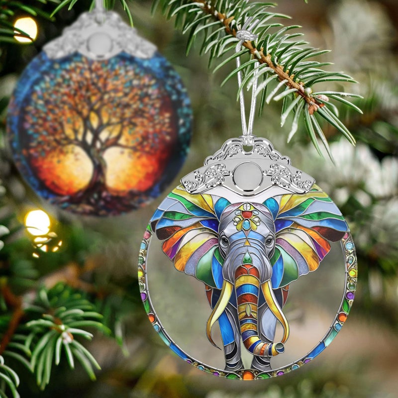 Jocidea Christmas Ornaments - Stained Glass Christmas Decor - Elephant Ornaments for Christmas Tree - Christmas Tree Ornament - Elephant Lover Gift - Gifts for Friend - Gifts for Christmas - Unique Gift Idea - Image 4