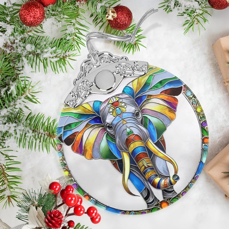 Jocidea Christmas Ornaments - Stained Glass Christmas Decor - Elephant Ornaments for Christmas Tree - Christmas Tree Ornament - Elephant Lover Gift - Gifts for Friend - Gifts for Christmas - Unique Gift Idea - Image 5