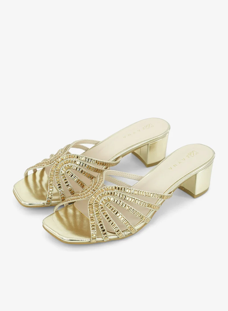 221-302 Zayna Ladies Classic Low Block Slides 18F8827-16 Gold