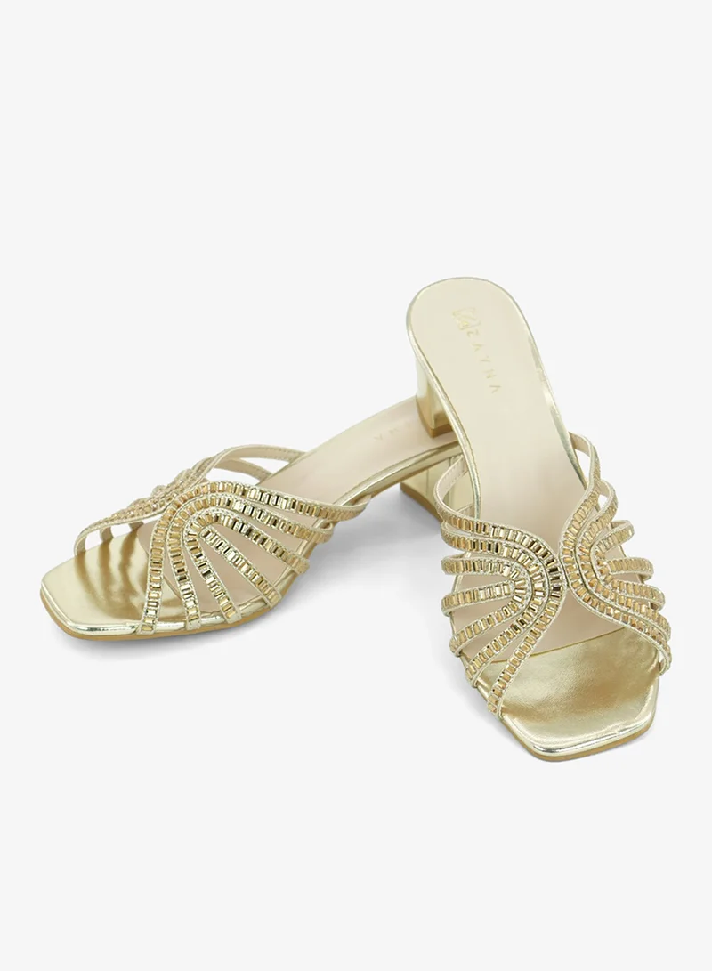 زينة 221-302 Zayna Ladies Classic Low Block Slides 18F8827-16 Gold