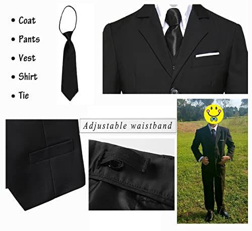 Yavakoor Boys Suits Slim Fit Suit for Kids Formal Outfit 5 Piece Coat Pants Shirt Set Dresswear for Boy Black Size 10 - Image 5