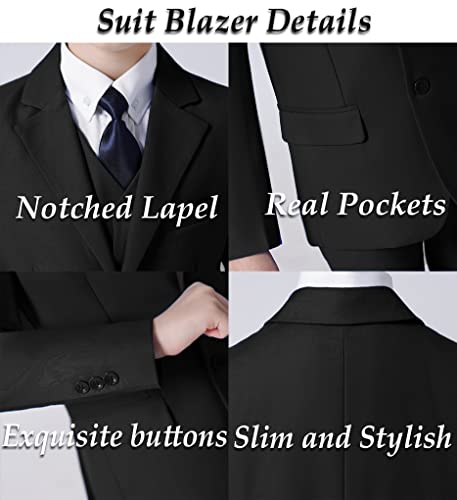 Yavakoor Boys Suits Slim Fit Suit for Kids Formal Outfit 5 Piece Coat Pants Shirt Set Dresswear for Boy Black Size 10 - Image 3