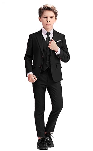 Yavakoor Boys Suits Slim Fit Suit for Kids Formal Outfit 5 Piece Coat Pants Shirt Set Dresswear for Boy Black Size 10 - Image 1