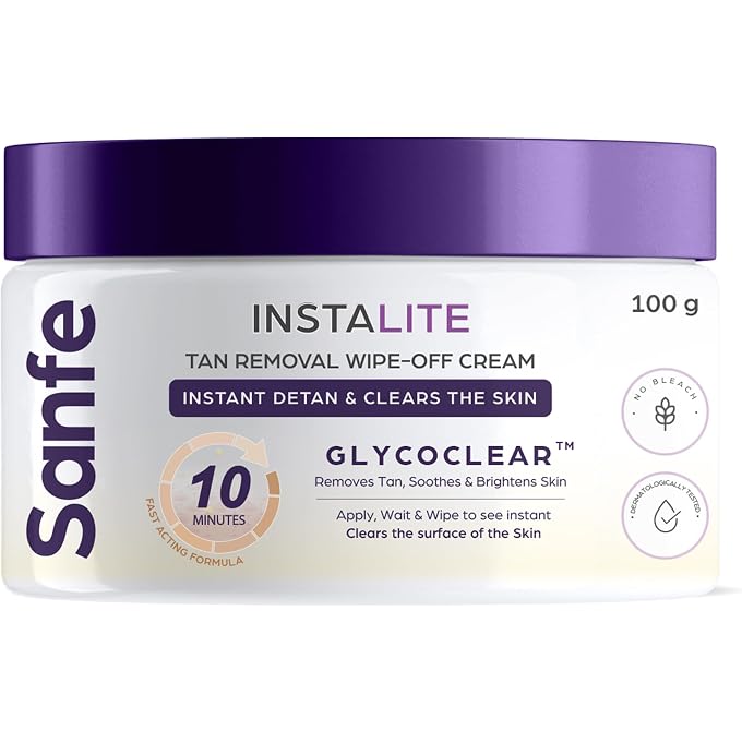 Sanfe Detan Cream Instalite Detan Wipe Off 100 gm | With Glycoclear Technology | 1 Tone Brighter in 10 mintues | For Legs, Arms, Underarms and Back | Detan Cream Pack for Tan Removal & Glowing Skin - Image 1