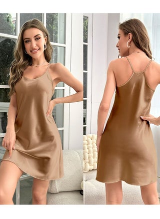 Women's Solid Color Nightgown Scoop Neck Slip Dress Soft Lingerie Mini Sleepwear With Adjustable Strap Khaki - pzsku/ZD313A61EA2335AAFD285Z/45/_/1693215892/6abadd8e-f3f0-4756-b739-f218d5bc1a43