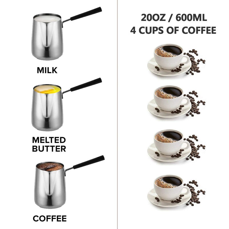 JOYIT 600ML/20oz Turkish Coffee Pot â€“ 304 Stainless Steel Coffee and Butter Warmer, Premium Milk Warmer and Milk Pot with Spout - Image 4
