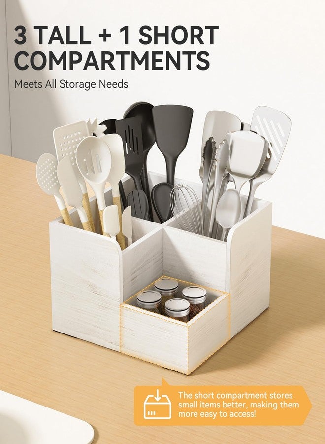 Yofidra Kitchen Utensil Holder with Stone Drying Mats, 4 Compartments Corner Utensil Holder for Kitchen Countertop, Extra Large Silverware Organizer (White) - Image 4