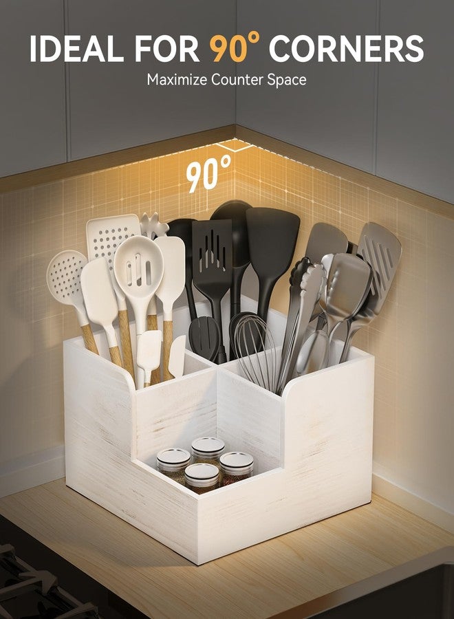 Yofidra Kitchen Utensil Holder with Stone Drying Mats, 4 Compartments Corner Utensil Holder for Kitchen Countertop, Extra Large Silverware Organizer (White) - Image 3