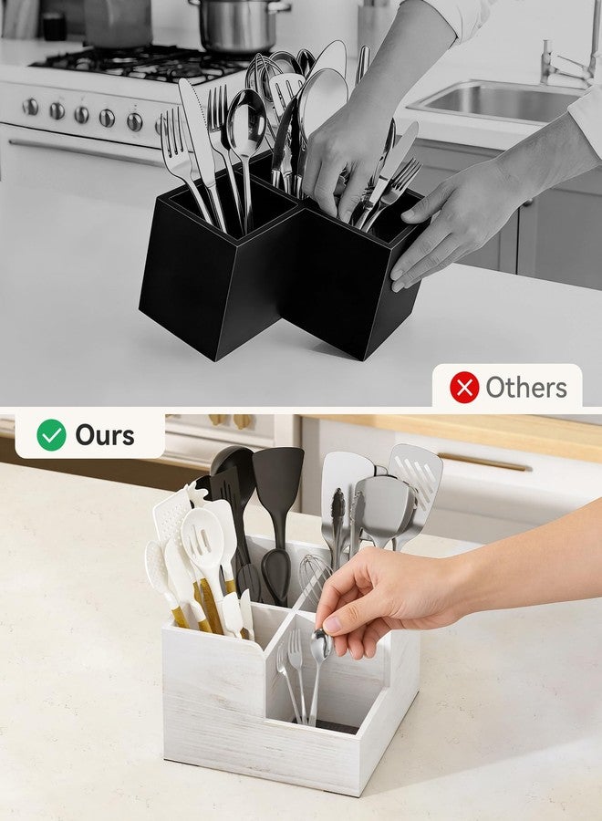 Yofidra Kitchen Utensil Holder with Stone Drying Mats, 4 Compartments Corner Utensil Holder for Kitchen Countertop, Extra Large Silverware Organizer (White) - Image 5