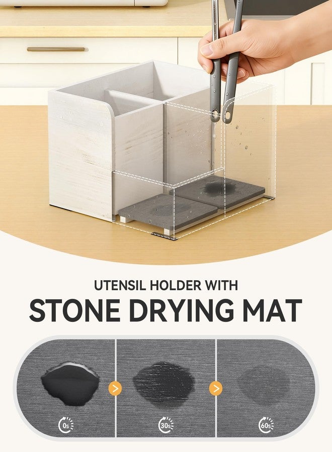Yofidra Kitchen Utensil Holder with Stone Drying Mats, 4 Compartments Corner Utensil Holder for Kitchen Countertop, Extra Large Silverware Organizer (White) - Image 2
