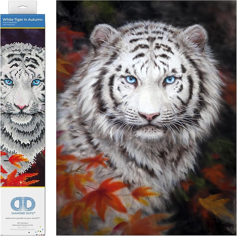 Diamond Dotz Painting Kit. White Tiger in Autumn, Assorted, 35.5 x 45.7Cm