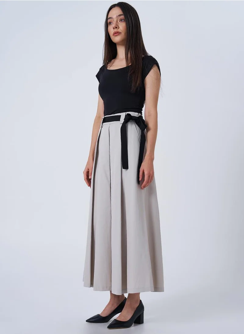 Kayra Grosgrain Tie Pleated Skirt Stone