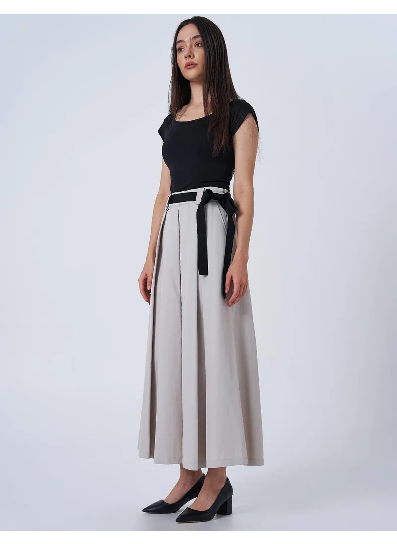 Kayra Grosgrain Tie Pleated Skirt Stone