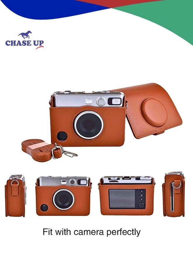 Chase Up Case for Fuji Mini EVO,Camera Case Compatible for Fuji Mini EVO Camera with Adjustable Shoulder Strap in Brown Lychee Texture Horizontal Style - Image 1