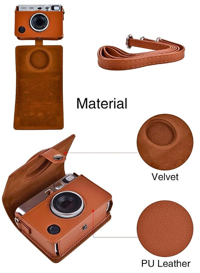 Chase Up Case for Fuji Mini EVO,Camera Case Compatible for Fuji Mini EVO Camera with Adjustable Shoulder Strap in Brown Lychee Texture Horizontal Style - Image 2