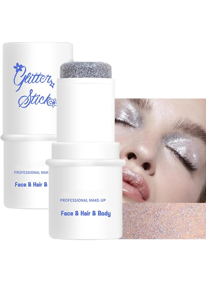 Mysense - Mysense Silver Body Glitter Stick, Face and Hair Glitter Gel for Kids and Women, Singer Concert Outfits Festival Rave Accessories Glitter Makeup, Waterproof Sparkling Mermaid Glitter Face Paint - Image 1