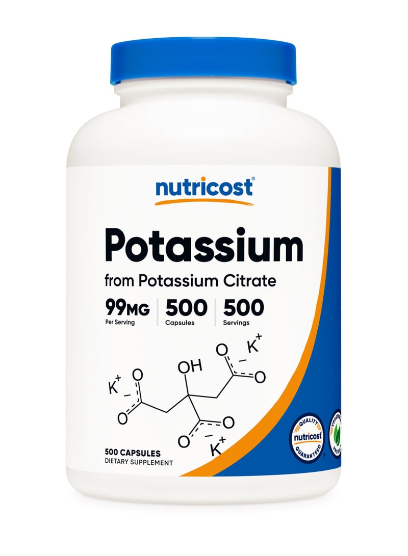 Nutricost Potassium - From Potassium Citrate, 99 MG Per serving | 500 Capsules | 500 SERVINGS  - Image 1