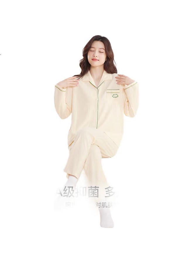 hongdou Women'S Pajamas, Pure Cotton, Antibacterial, Cloud Pattern, Simple Couple'S Cardigan, Long-Sleeve Loungewear Set - Image 3