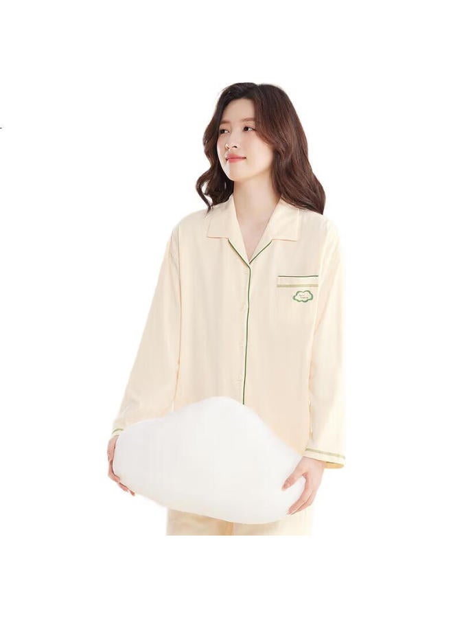 hongdou Women'S Pajamas, Pure Cotton, Antibacterial, Cloud Pattern, Simple Couple'S Cardigan, Long-Sleeve Loungewear Set - Image 2