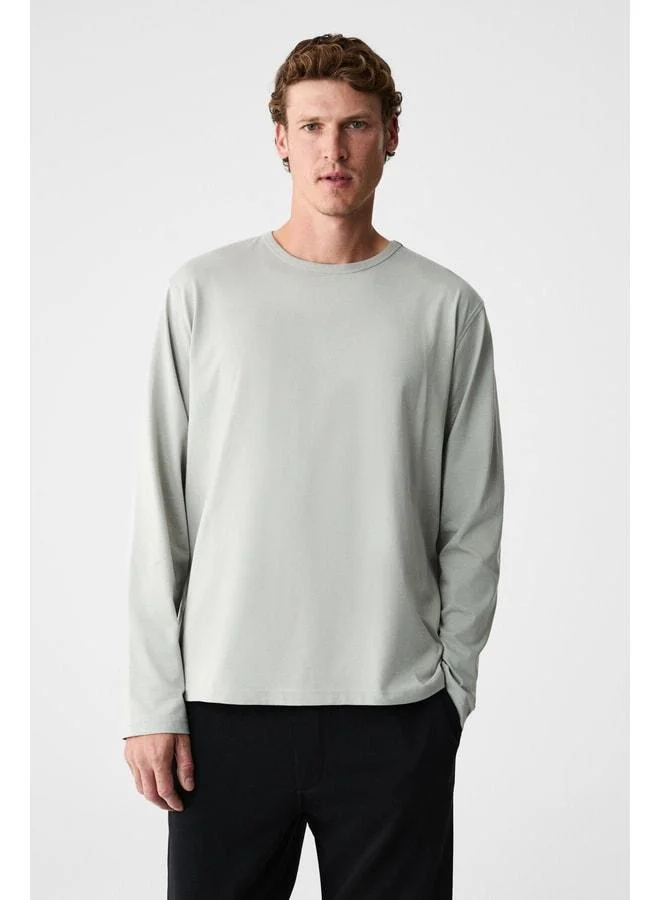 Grimelange GRAVS Men's 100% Cotton Soft Fabric Round Neck Long Sleeve Grey T-Shirt.