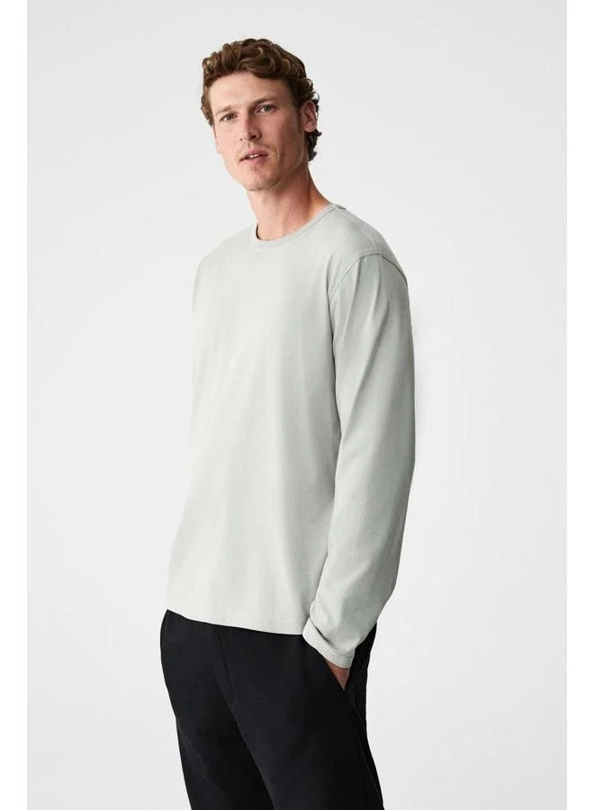 Grimelange GRAVS Men's 100% Cotton Soft Fabric Round Neck Long Sleeve Grey T-Shirt.