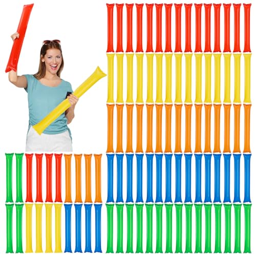AVLA 100 Pcs Thicken Thunder Sticks, Cheering Team Spirit Boom Stick, Long Balloon Inflating Noise Maker, Inflatable Bam Bam Cheerleading Stick Clapper for Sporting Event Basketball Football Party - Image 1