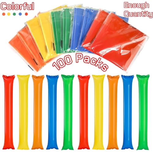AVLA 100 Pcs Thicken Thunder Sticks, Cheering Team Spirit Boom Stick, Long Balloon Inflating Noise Maker, Inflatable Bam Bam Cheerleading Stick Clapper for Sporting Event Basketball Football Party - Image 4