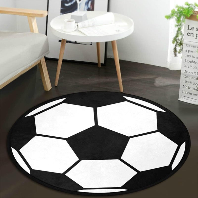 keepcute Soccer Rug Round Football Round Area Rug Carpet Floor Chair Mat for Bedroom 3ft