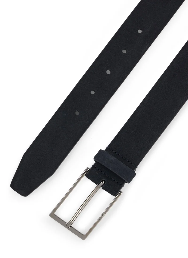 BOSS Suede belt with logo and gunmetal buckle