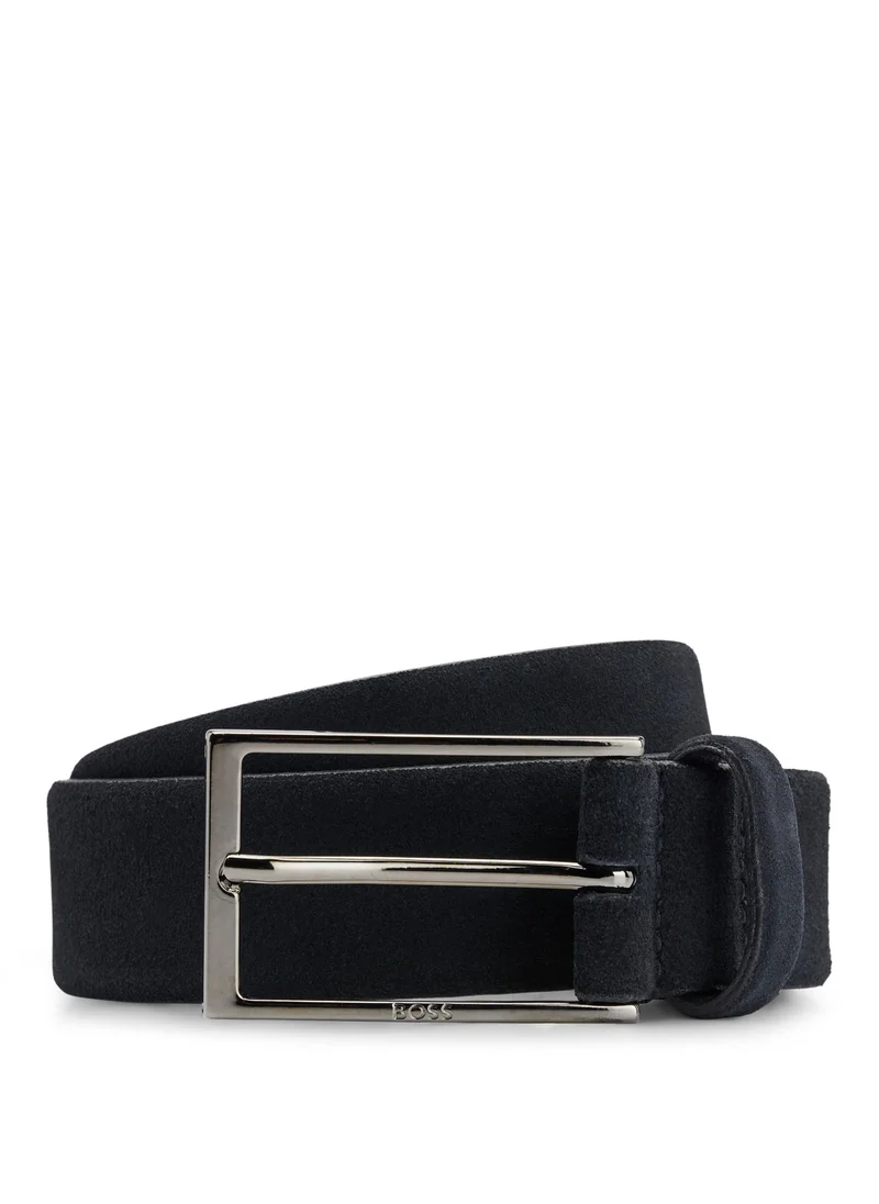 BOSS Suede belt with logo and gunmetal buckle