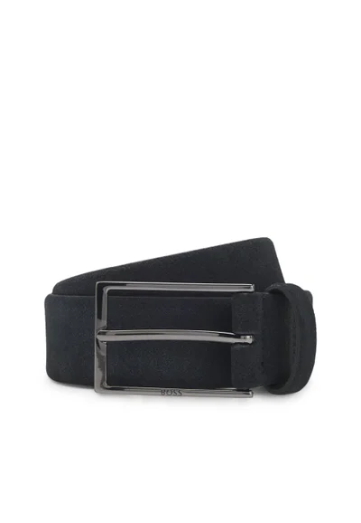 BOSS Suede belt with logo and gunmetal buckle