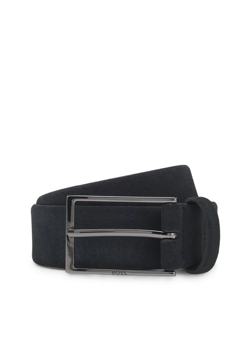 بوس حزام سويدي بشعار وإبزيم معدني أسود