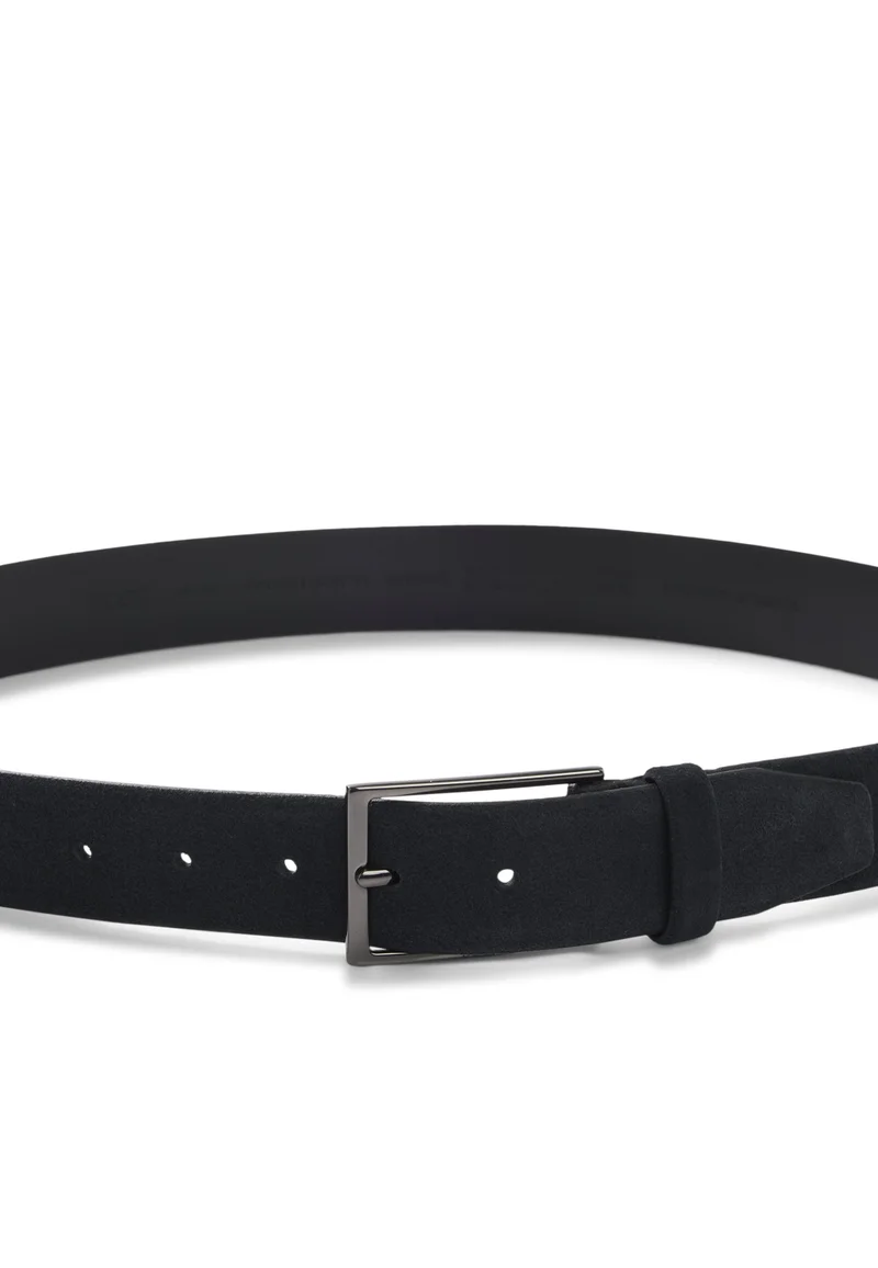 BOSS Dark Blue Suede belt with logo and gunmetal buckle for Men | Best Price UAE