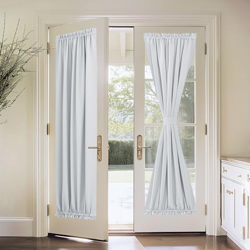 PONY DANCE White Door Curtain - Window Treatments Solid Energy Efficient Rod Pocket French Patio Door Panel with Tieback in Same Color Material, 54 x 72 inch, Greyish White, Single Piece - Image 1