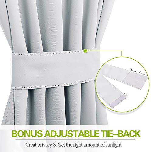 PONY DANCE White Door Curtain - Window Treatments Solid Energy Efficient Rod Pocket French Patio Door Panel with Tieback in Same Color Material, 54 x 72 inch, Greyish White, Single Piece - Image 4