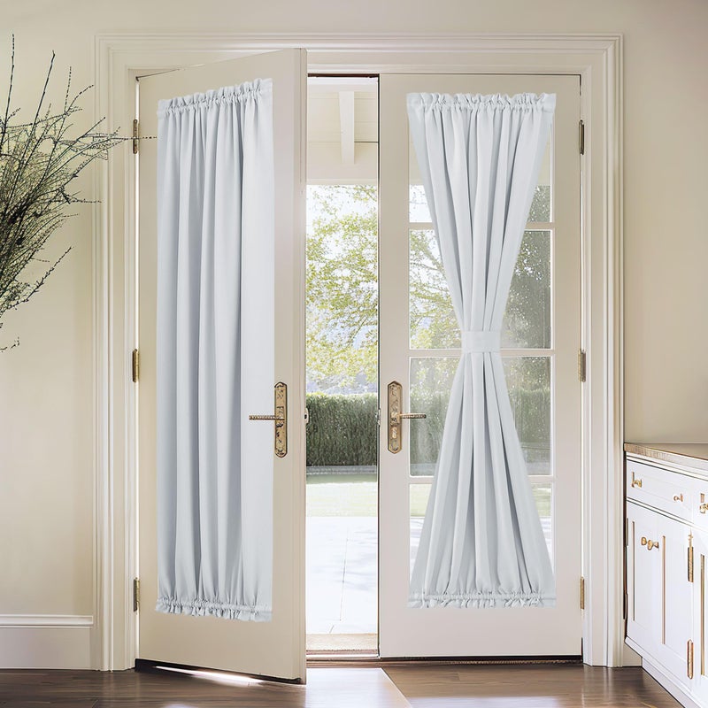 PONY DANCE White Door Curtain - Window Treatments Solid Energy Efficient Rod Pocket French Patio Door Panel with Tieback in Same Color Material, 54 x 72 inch, Greyish White, Single Piece - Image 2