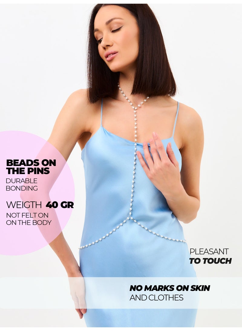 GetmanJewelry Women’s Handmade White Faux Pearl Getman Jewelry Body Chain – Bridal Body Jewelry Harness for Dresses, Swimwear & Special Occasions - Image 2