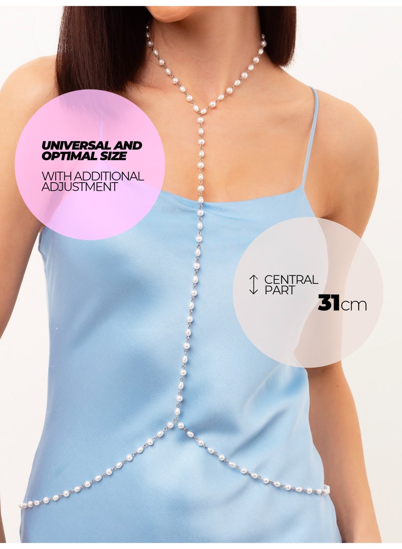 GetmanJewelry Women’s Handmade White Faux Pearl Getman Jewelry Body Chain – Bridal Body Jewelry Harness for Dresses, Swimwear & Special Occasions - Image 5