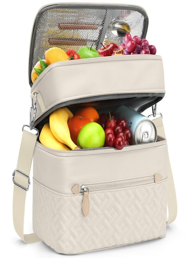 Capolo Lunch Box for Women Men Adults,Double Deck Insulated Lunch Bag Leakproof Lunch Cooler Box with Removable Strap Lunch Tote Bags Reusable Thermal Lunchbox for School Work Picnic(Large,Beige) - Image 1