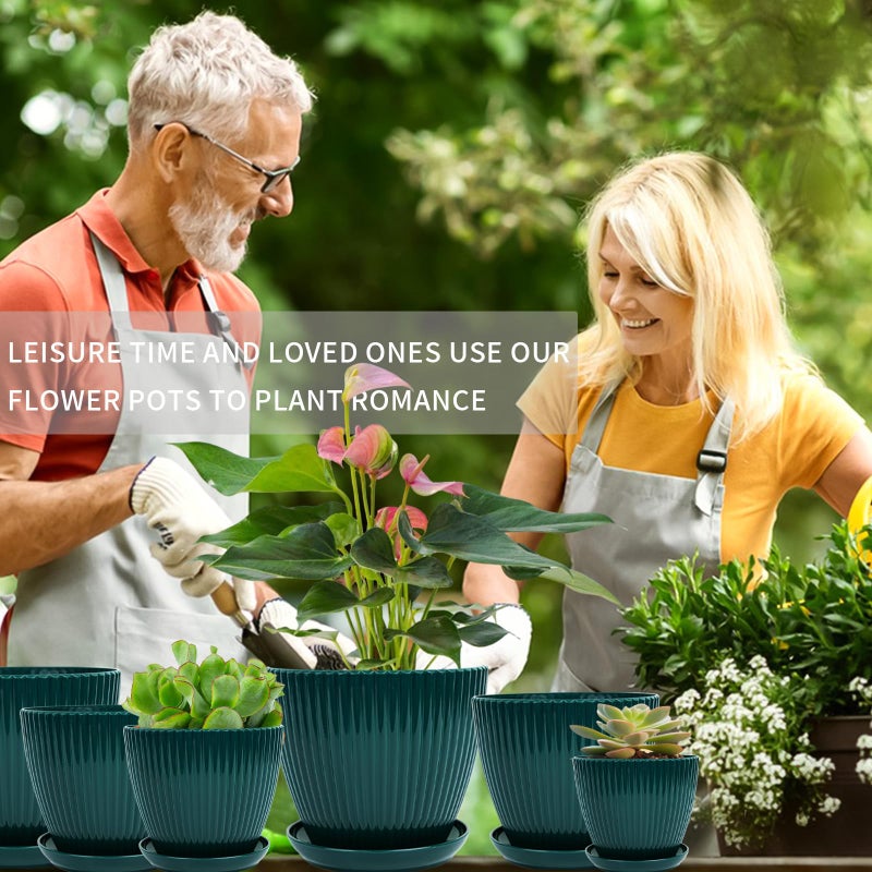 Vodotion - Plant Pots Indoor with Saucers & Drainage - 6 Pack Flower Pots - Plastic Planters for Indoor Planter - 7.5/6.6/5.8/5.0/4.3/3.5 inches Sizes for All Different Types of Plants-Dark Green - Image 2