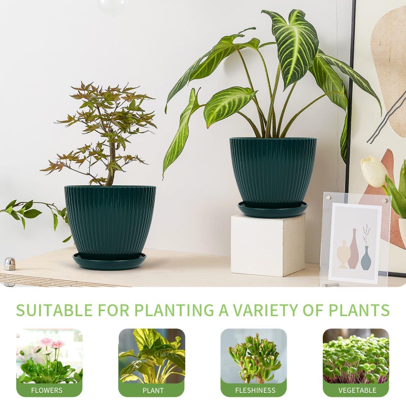 Vodotion - Plant Pots Indoor with Saucers & Drainage - 6 Pack Flower Pots - Plastic Planters for Indoor Planter - 7.5/6.6/5.8/5.0/4.3/3.5 inches Sizes for All Different Types of Plants-Dark Green - Image 3