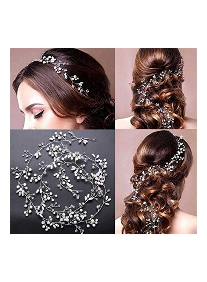 Loquat Bridal Hair Vine Crystal Wedding Head Piece Silver 0.2X20X1.58inch - Image 1