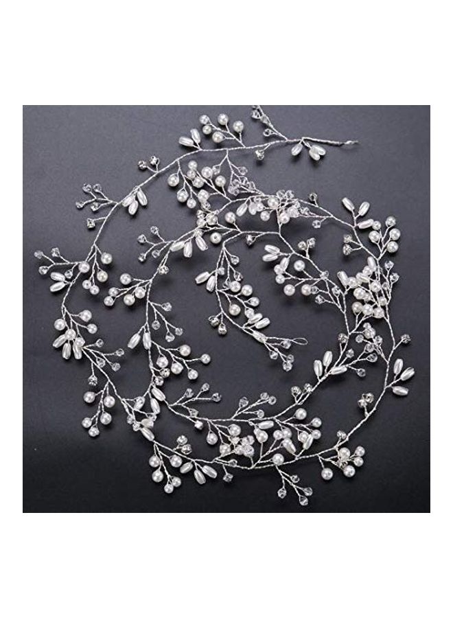 Loquat Bridal Hair Vine Crystal Wedding Head Piece Silver 0.2X20X1.58inch - Image 3