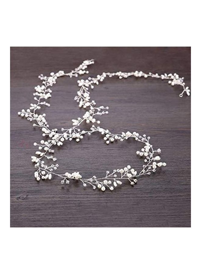 Loquat Bridal Hair Vine Crystal Wedding Head Piece Silver 0.2X20X1.58inch - Image 2