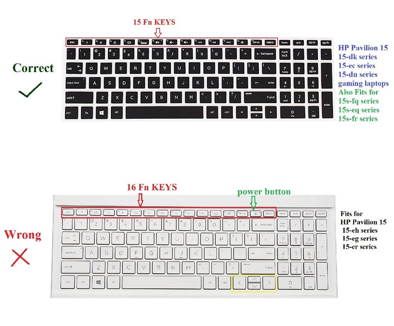 Raya غطاء لوحة مفاتيح سيليكون لأجهزة لابتوب HP Pavilion 15 [ 15s-fy 15s-fq 15s-eq ] | يناسب أيضًا أجهزة لابتوب الألعاب HP Pavilion 15 [15-dk 15-ec ] (أسود) - Image 2