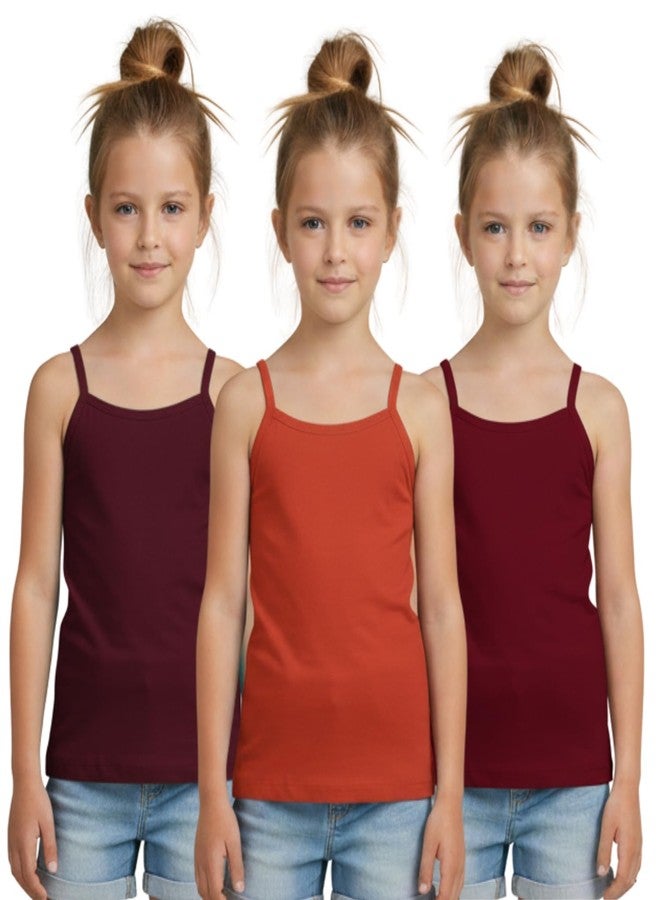 Aimly Girl's Cotton Camisole Slip | Sleeveless Waist Length Innerwear | Soft Stretchable Tank Top | Scoop Neck | Kids Toddler Girls Vest | Pack of 3 - Image 1
