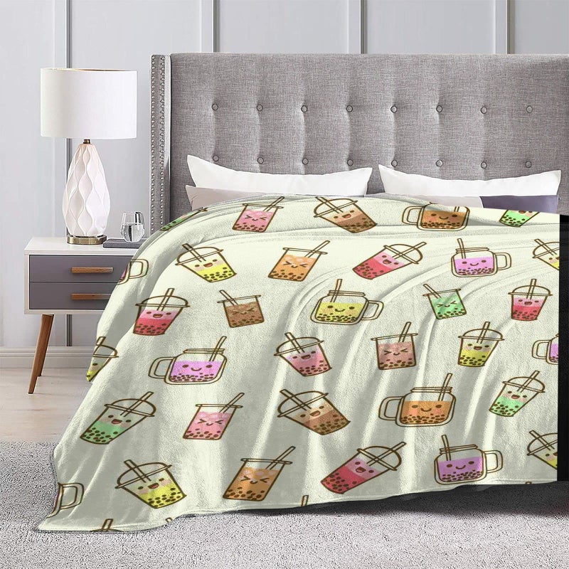 SKT T1 Boba Bubble Tea Blanket Kawaii Smiled Drinks with Tapioca Pearls Throw Blanket for Kids Girls, Ice Milk Tea Cozy Flannel Blanket Soft Lightweight Fluffy Sofa Plush Fleece Blanket 50"x40" - Image 3