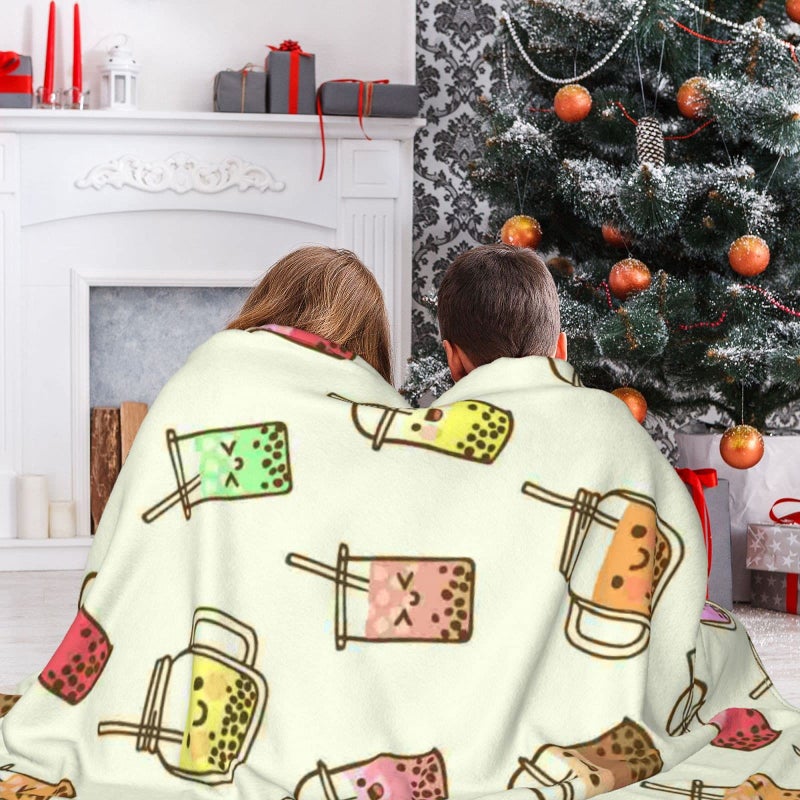 SKT T1 Boba Bubble Tea Blanket Kawaii Smiled Drinks with Tapioca Pearls Throw Blanket for Kids Girls, Ice Milk Tea Cozy Flannel Blanket Soft Lightweight Fluffy Sofa Plush Fleece Blanket 50"x40" - Image 4