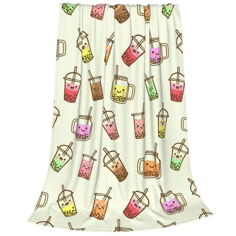 SKT T1 Boba Bubble Tea Blanket Kawaii Smiled Drinks with Tapioca Pearls Throw Blanket for Kids Girls, Ice Milk Tea Cozy Flannel Blanket Soft Lightweight Fluffy Sofa Plush Fleece Blanket 50"x40" - Image 2