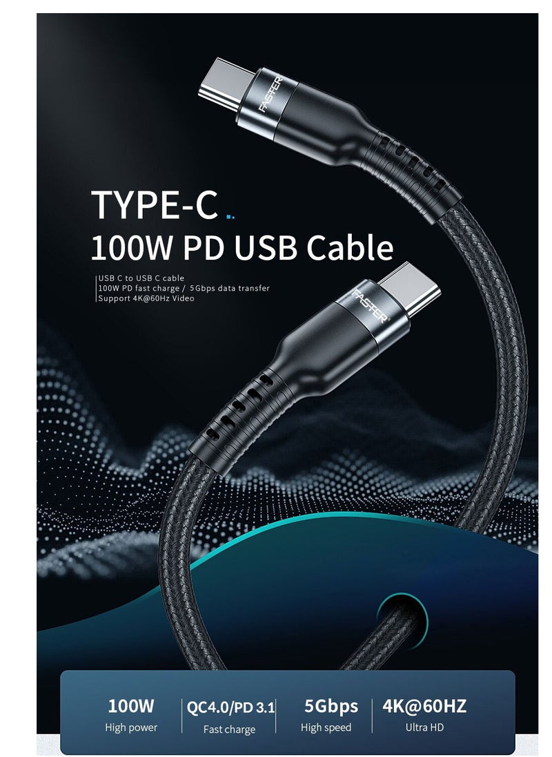Faster 100W USB-C to C Fast Charging Cable 1 Meter - QC 4.0 Type-C Cable for iPhone, Android, Macbook, Laptop - Braided Long Charger Cable for PD Fast Charging - Thick and Durable  - Image 3